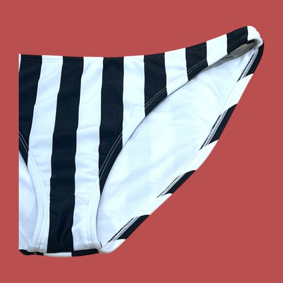 Shade & Shore-Women's Striped Medium Coverage Bikini Bottom-White/Black-L(12-14) - Picture 14 of 14